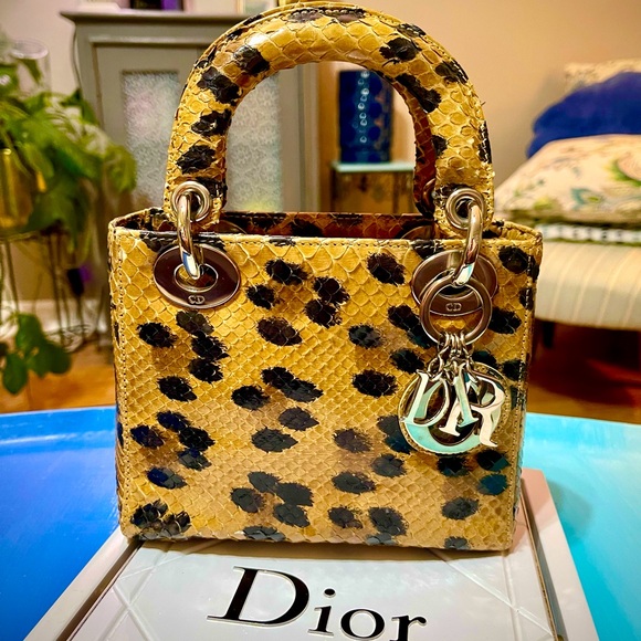 Dior Handbags - Dior Python Leopard Print Mini Lady Dior Bag